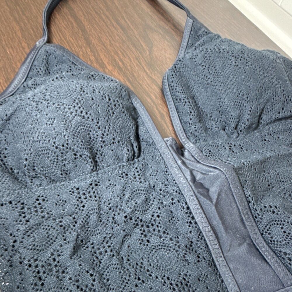 Mossimo Black Crochet Halter One Piece Swimsuit Adjustable Lined Size L